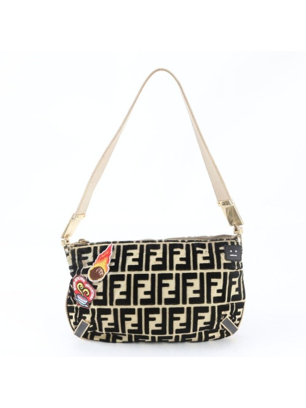 Fendi Zucca Patch FF Leather Canvas Bag Shoulder